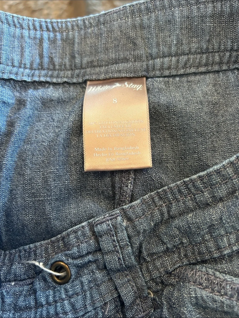White Stag Dark Blue Skorts with Button Detail.  Look alike denim.  Size 8.